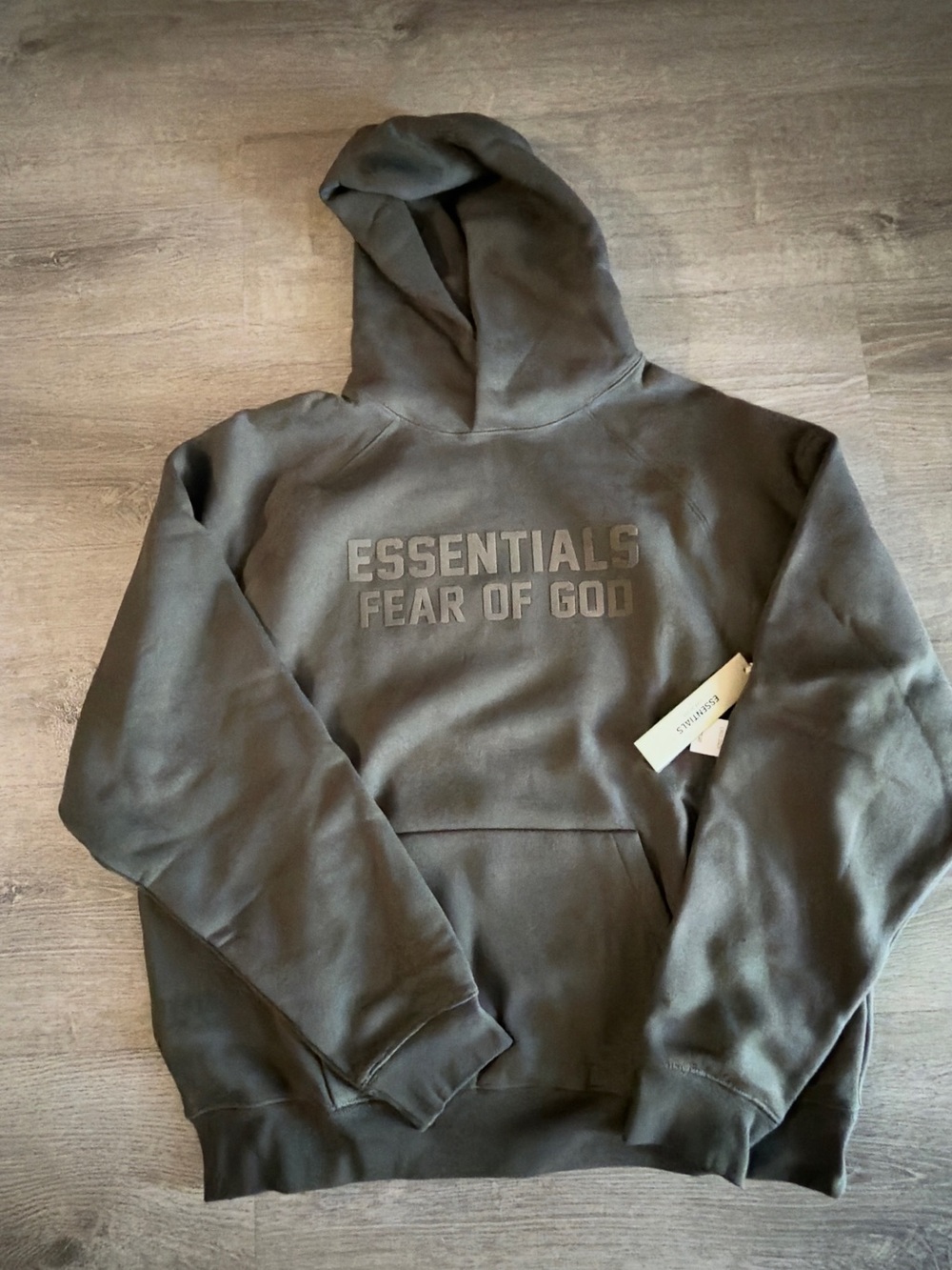 Fear of God Essentials Off Black Hoodie with Tonal Logo